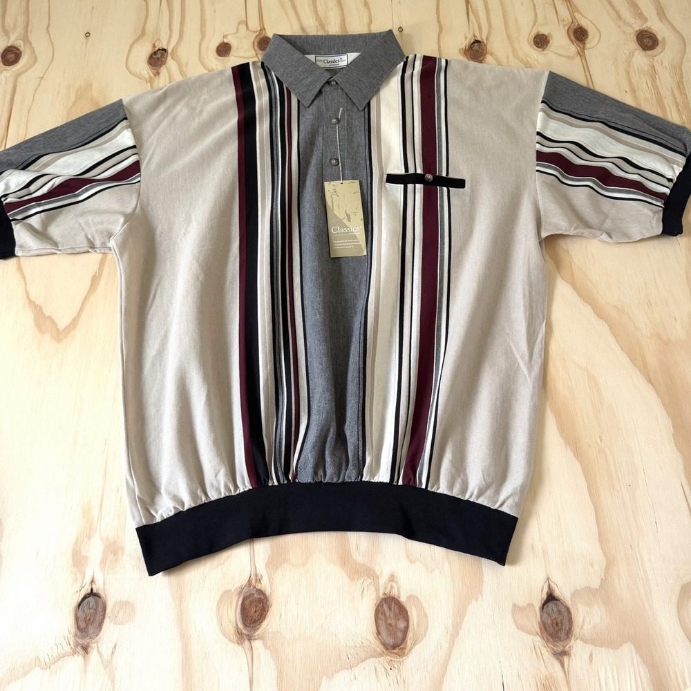 Vintage Classics by Palmland Polo Shirt Striped Banded Bottom 2XL